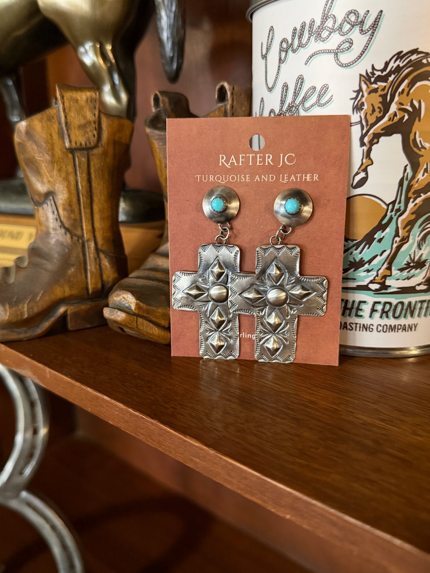 Cross Earrings with Campitos Turquoise Posts