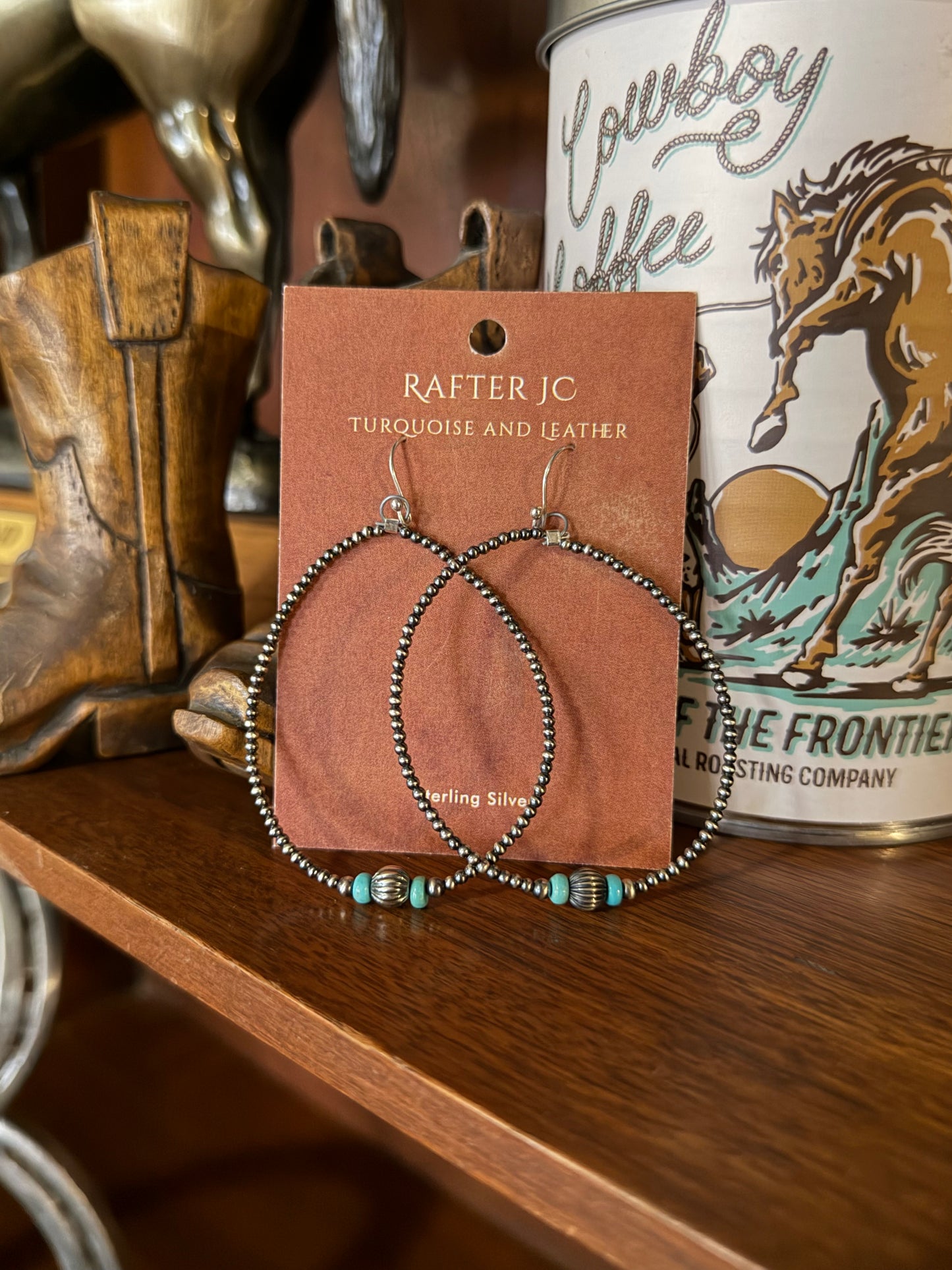 2mm Sterling Pearl Hoops with Turquoise