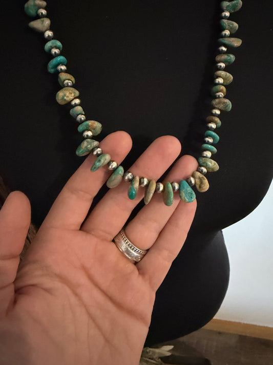 Sterling Pearls with Chunky Fox Turquoise Beads