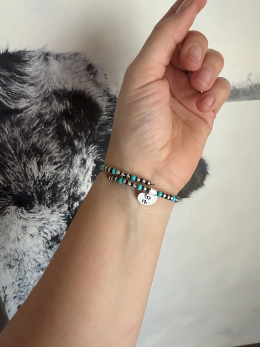 4mm sterling Pearl Memory Wire Bracelet with Cowboy Hat Charm