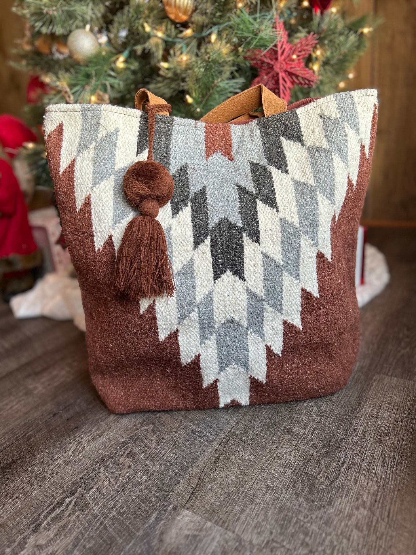 Rust, Cream, and Gray Aztec Tote