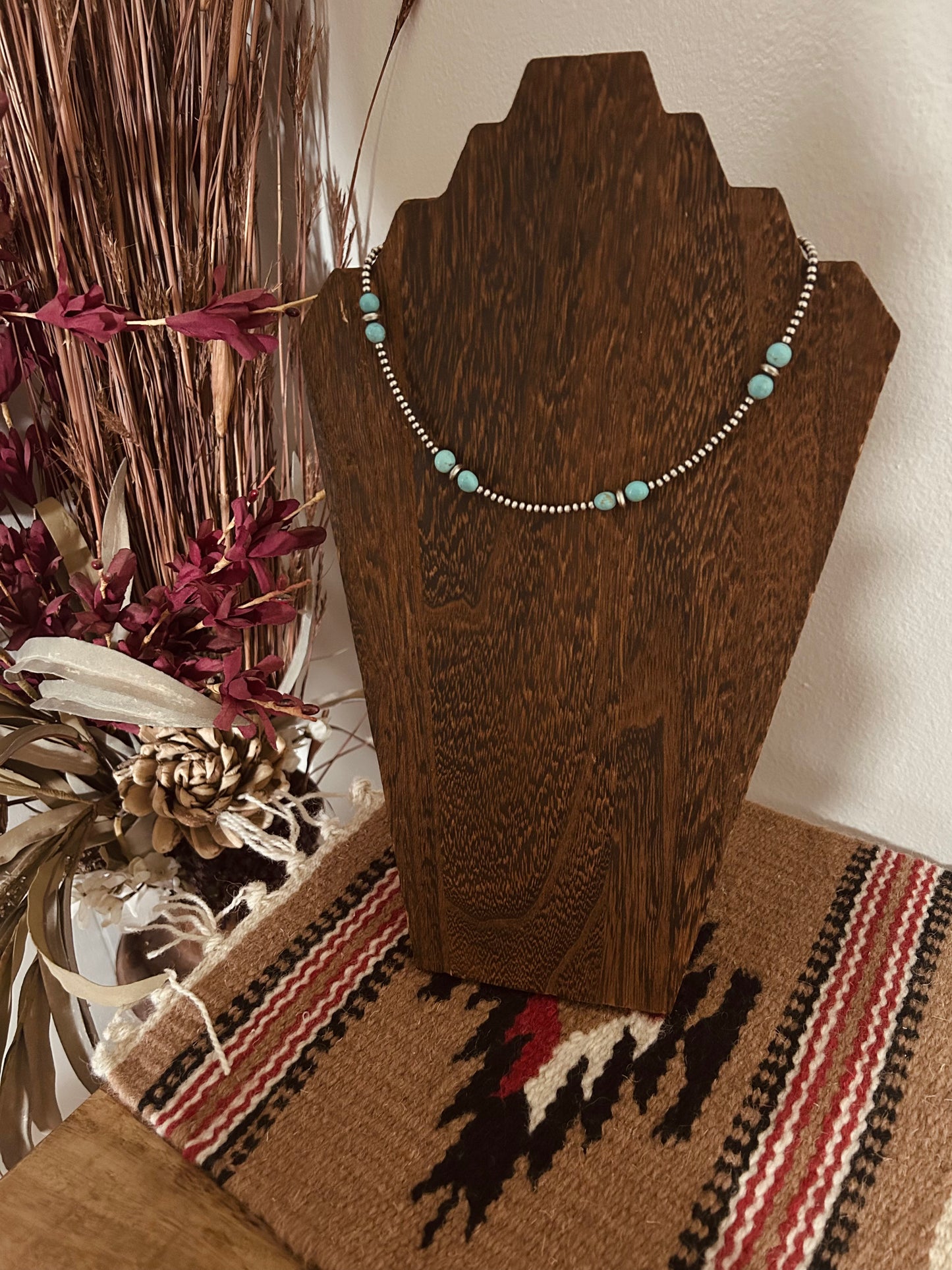 3mm Sterling Pearl Necklace with Turquoise