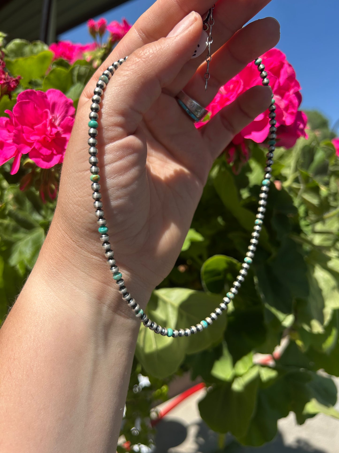 4mm Sterling Pearl Necklace with Turquoise