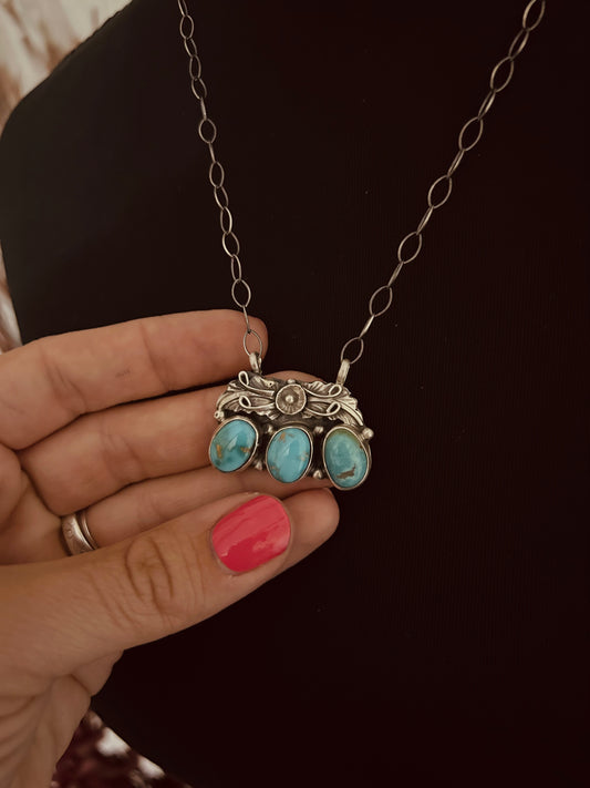 Traditional Silver and Royston Bar Necklace