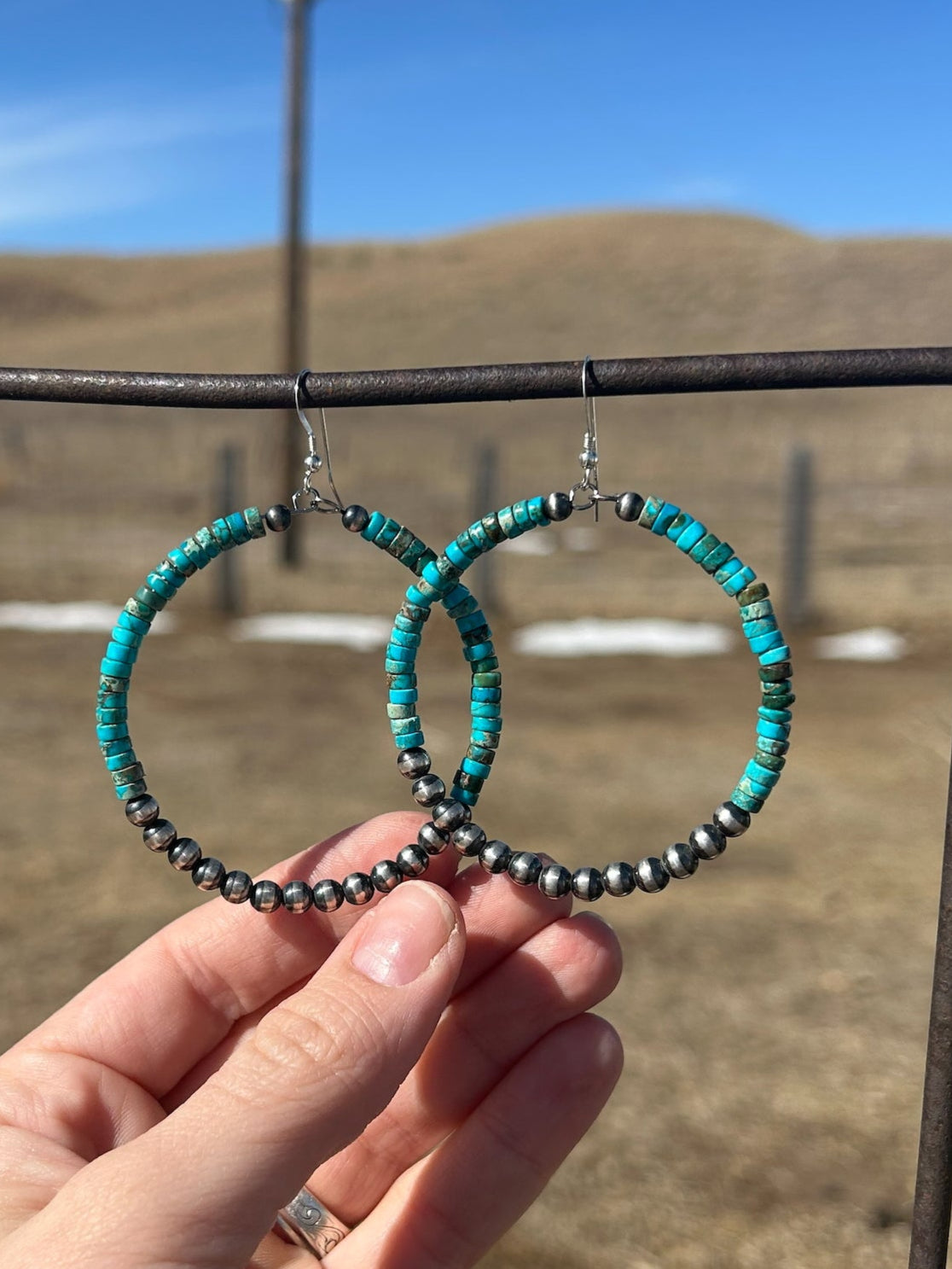 Turquoise and Pearl Hoops