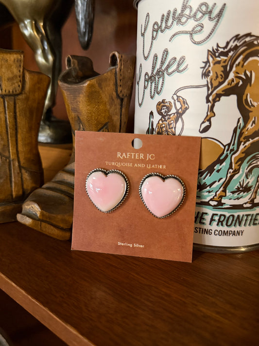 Pink Conch Heart Studs