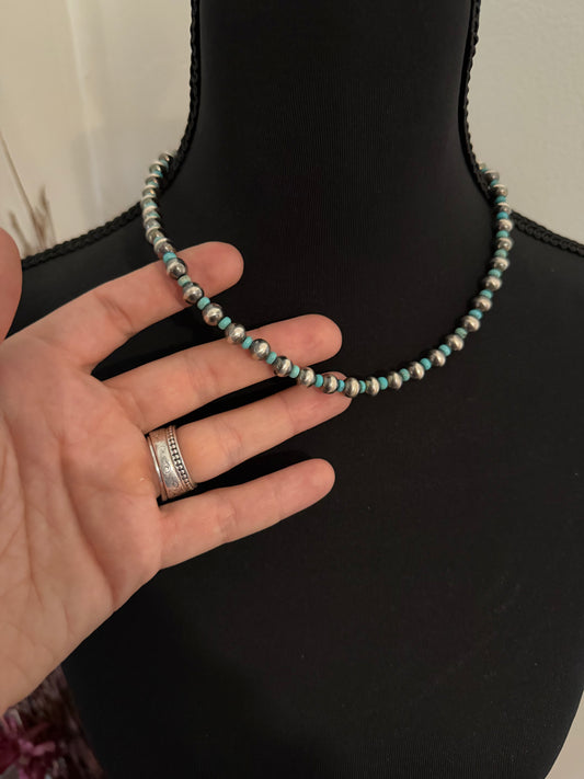 7mm Sterling Pearls with Turquoise