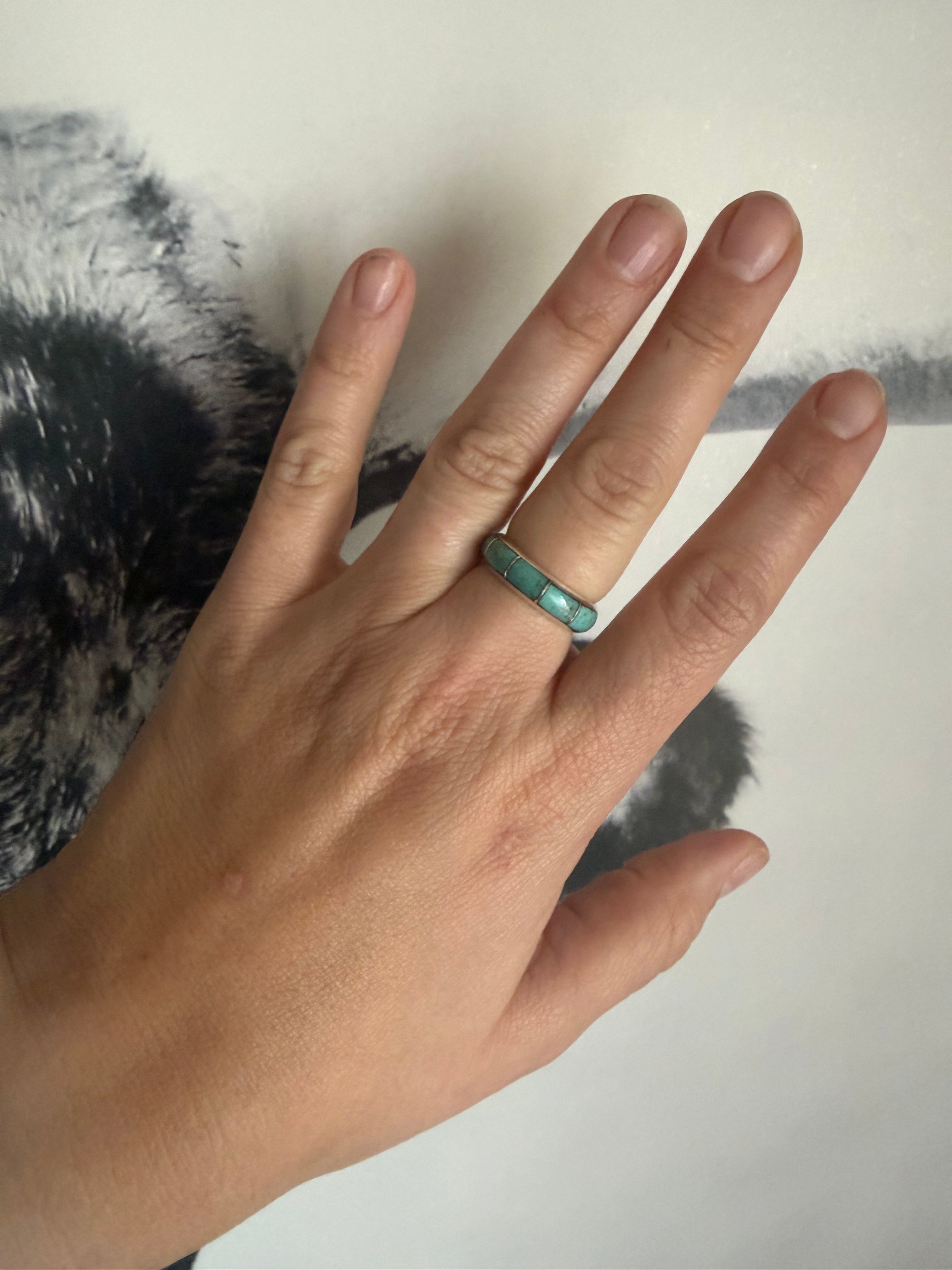 360 Turquoise Inlay Ring – Rafter JC Turquoise and Leather