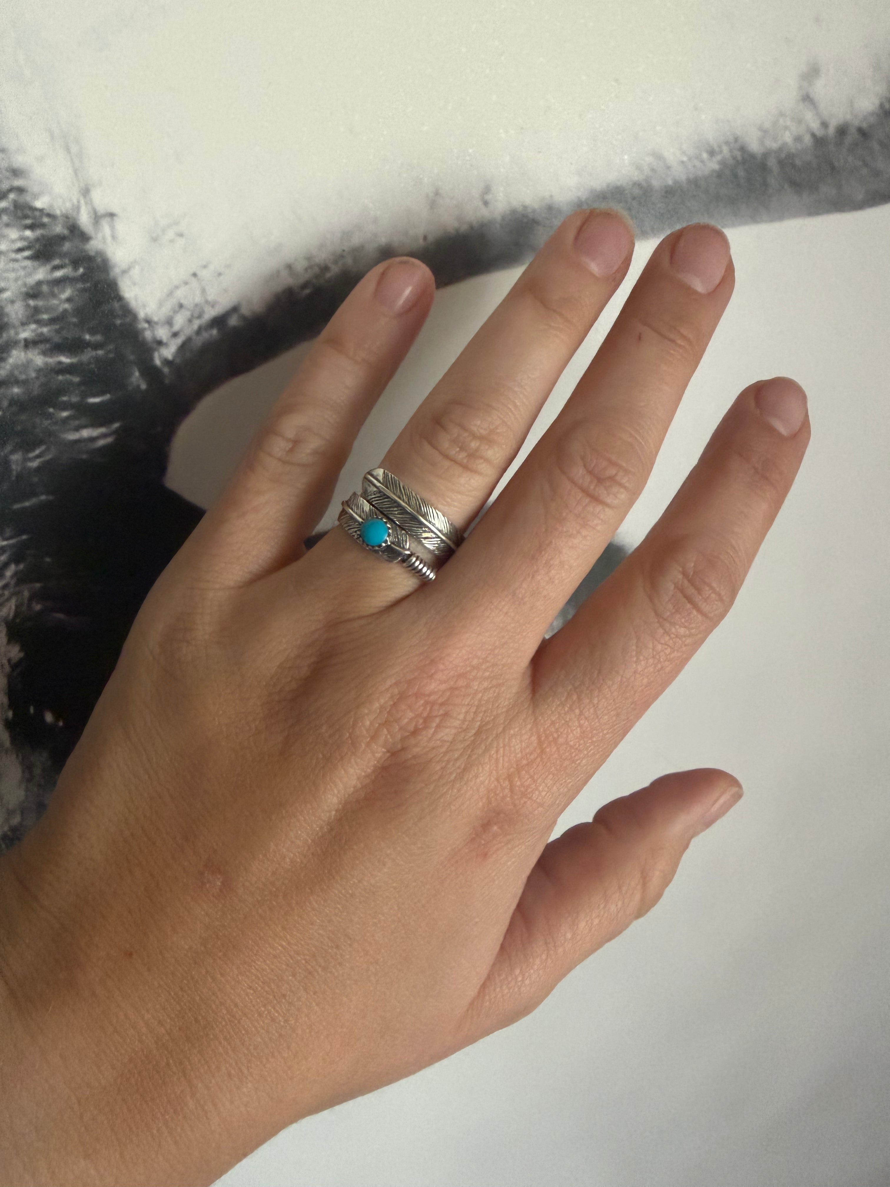 Adjustable Feather Wrap Ring – Rafter JC Turquoise and Leather
