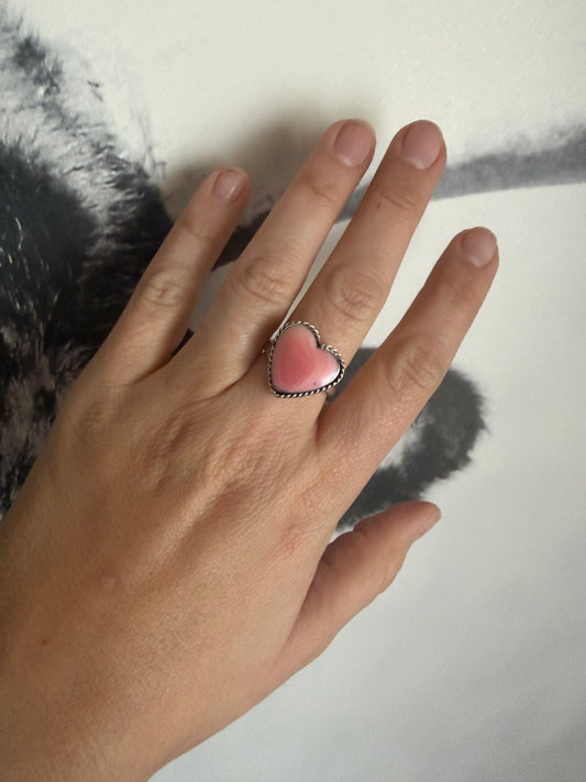 Size 10 Adjustable Pink Conch Heart Ring