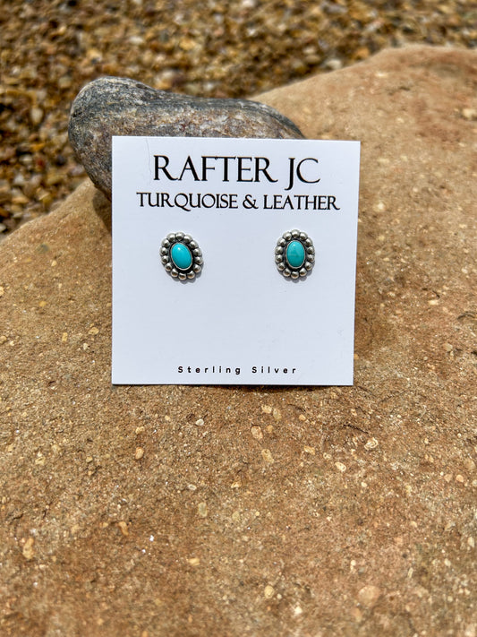 Turquoise Oval Flower Studs