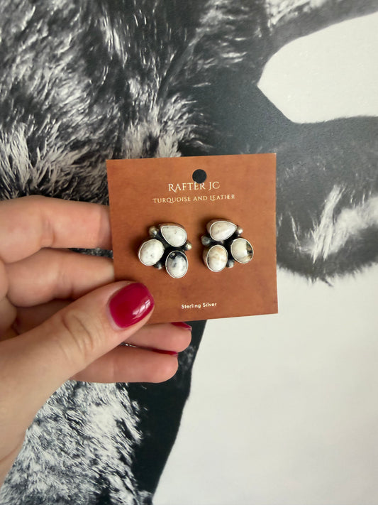 3 Stone White Buffalo Cluster Earrings