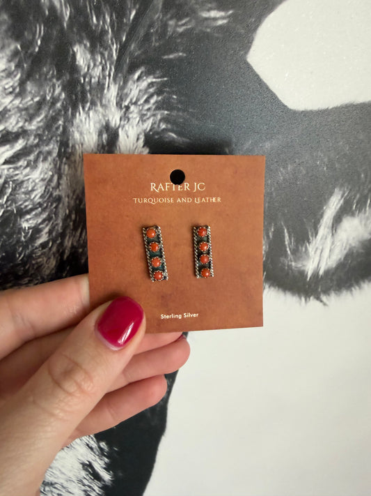 Coral Dot Bar Earrings