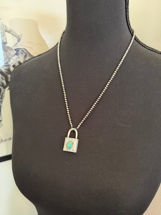 Padlock Necklace on Pearls