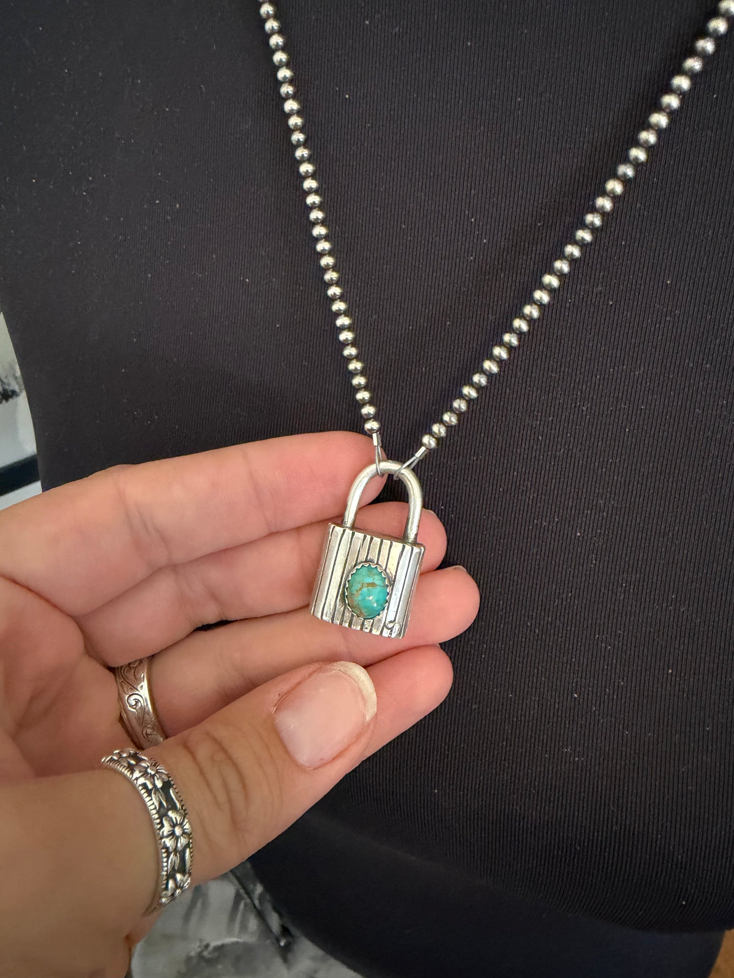 Padlock Necklace on Pearls