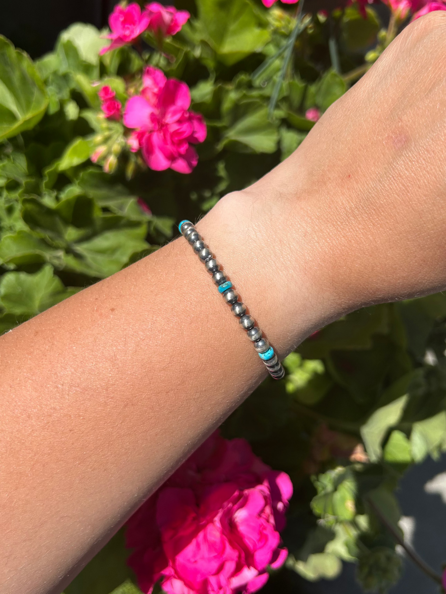 Sterling Pearl Stretch Bracelet with Turquoise