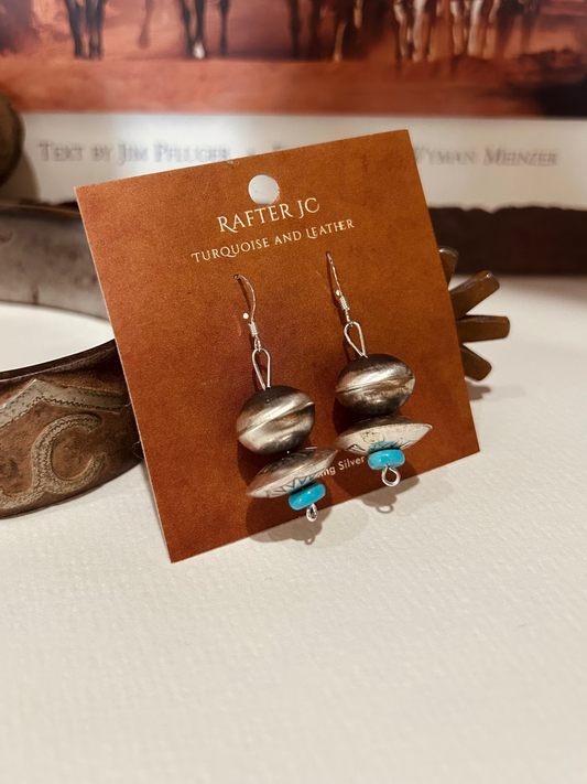 Saucer Pearl and Turquoise Dangles
