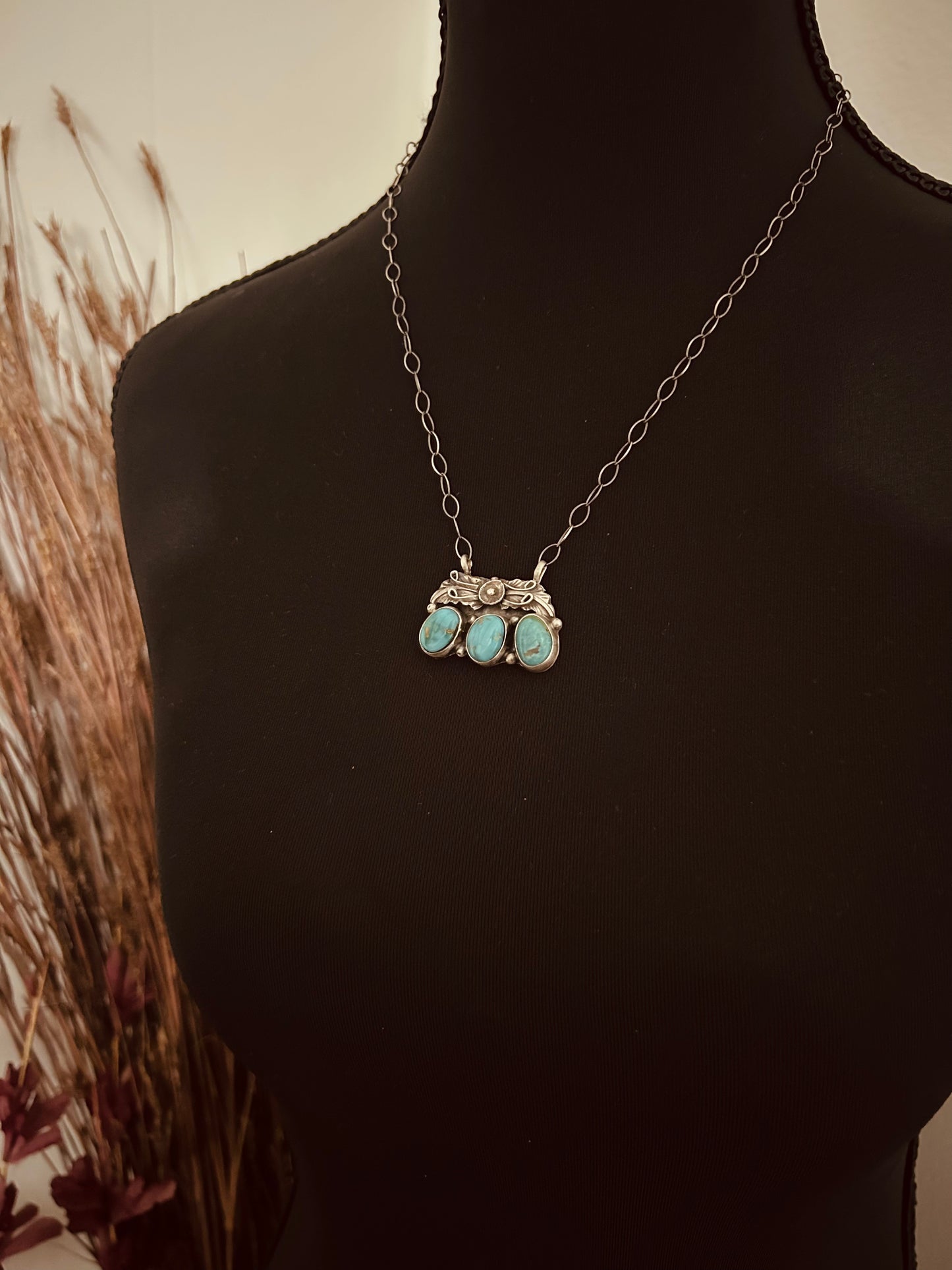 Traditional Silver and Royston Bar Necklace