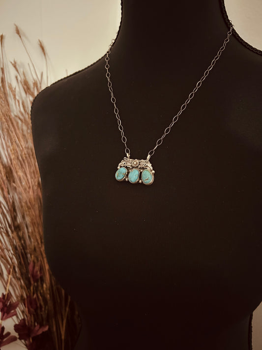 Traditional Silver and Royston Bar Necklace