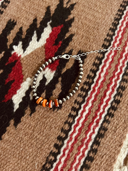 Orange Spiny and Sterling Pearls Bracelet