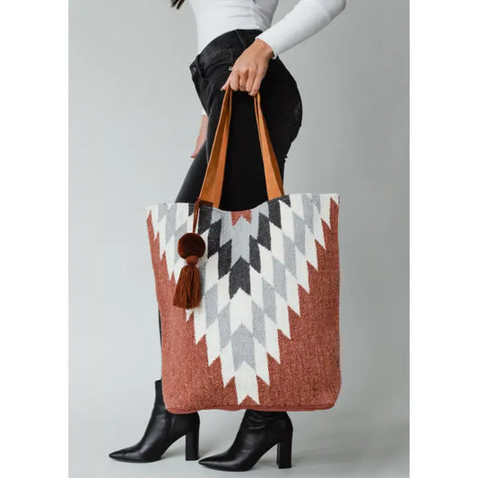 Rust, Cream, and Gray Aztec Tote